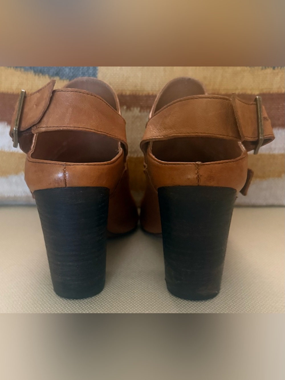 HS Trask Miriam Washed Sheepskin Leather Peep Toe Slingback Heels Sz 8M - Picture 4 of 9